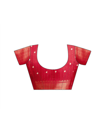 Red Silk Printed Zari Stripe Saree 
