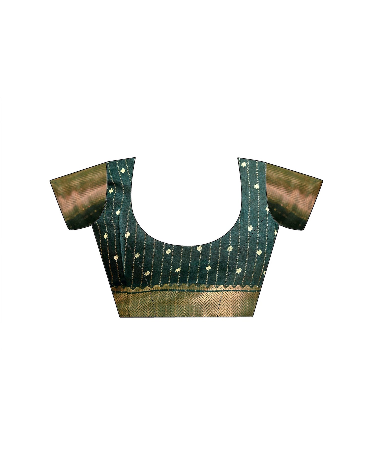 Dark Green Silk Printed Zari Stripe Saree 