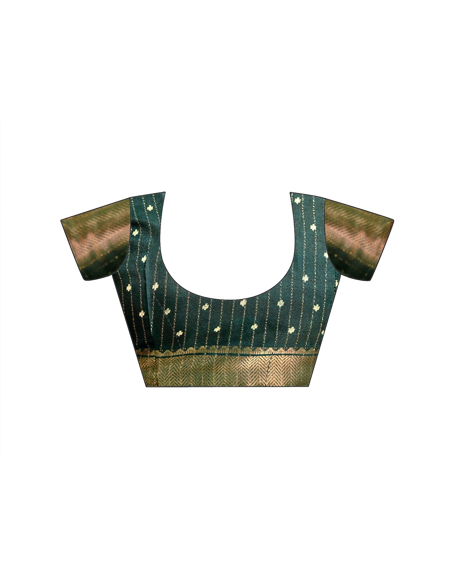 Dark Green Silk Printed Zari Stripe Saree 