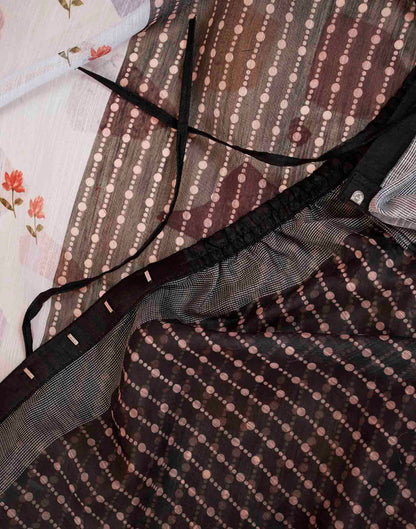 Ready To Wear Charcoal Black Linen Printed Saree