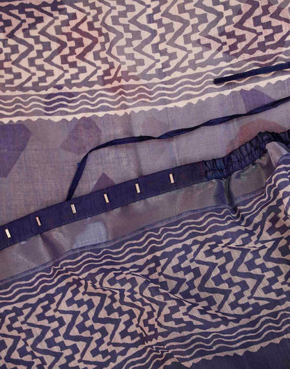 Ready To Wear Navy Blue Linen Printed Saree