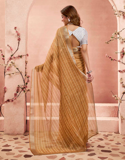 Ready To Wear Camel Brown Linen Printed Saree