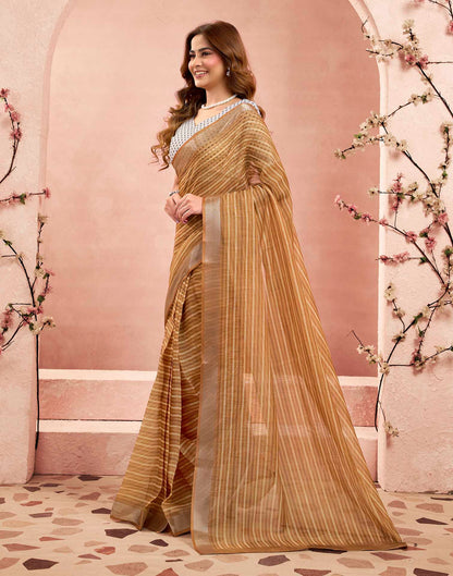 Ready To Wear Camel Brown Linen Printed Saree