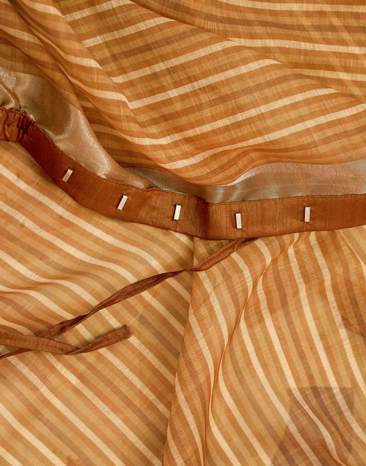 Ready To Wear Camel Brown Linen Printed Saree