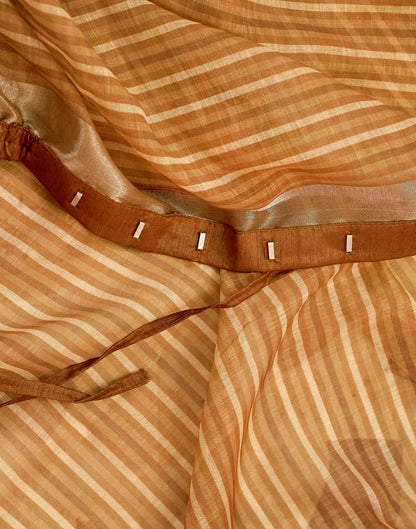 Ready To Wear Camel Brown Linen Printed Saree