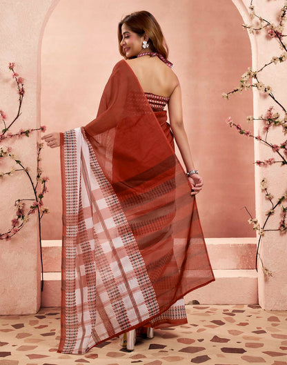 Ready To Wear Maroon Linen Printed Saree