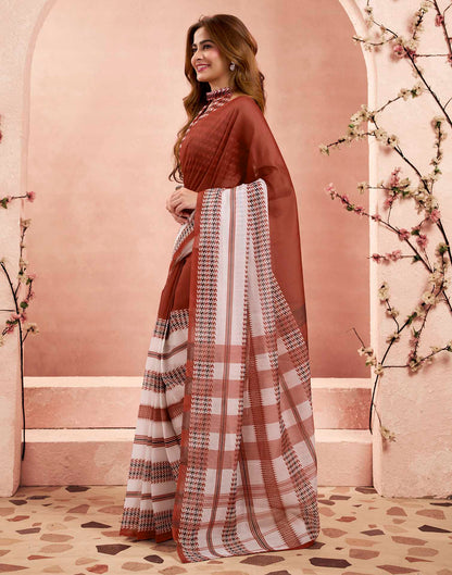 Ready To Wear Maroon Linen Printed Saree