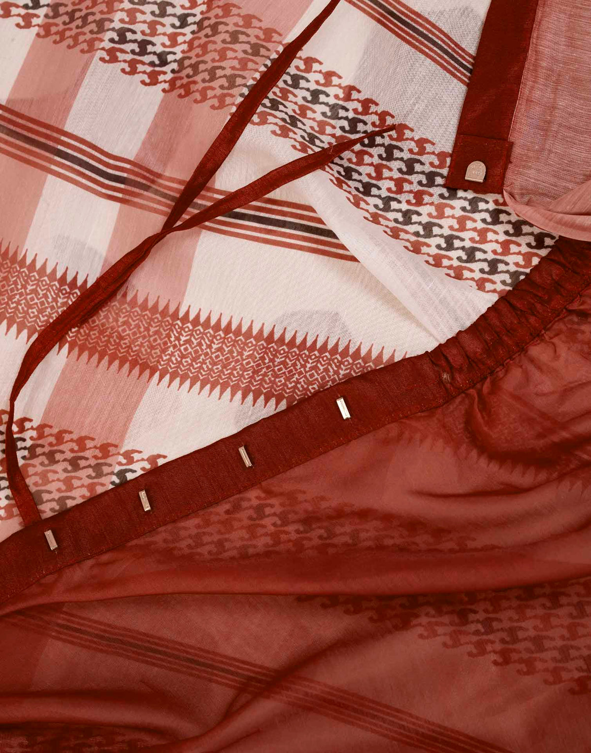Ready To Wear Maroon Linen Printed Saree