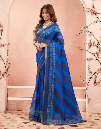 Ready To Wear Dark Blue Linen Printed Saree