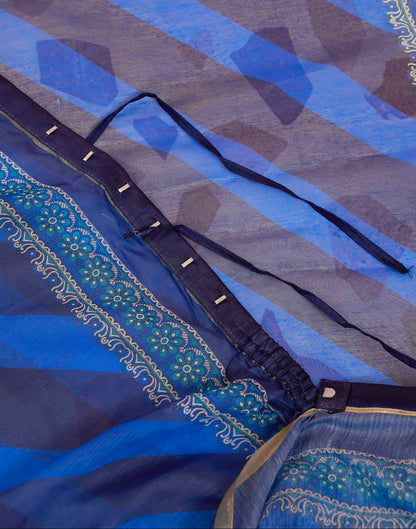 Ready To Wear Dark Blue Linen Printed Saree