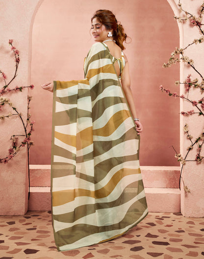 Ready To Wear Beige Linen Printed Saree