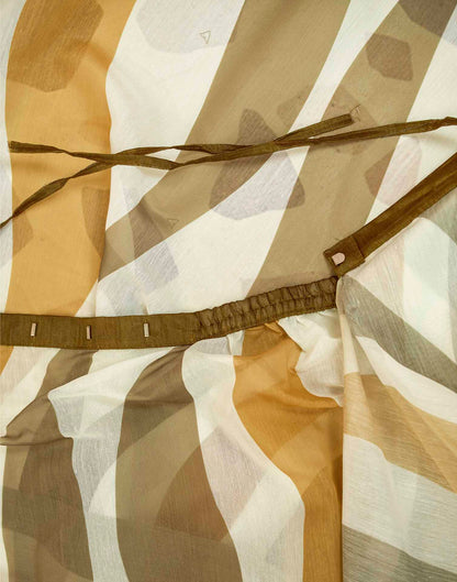 Ready To Wear Beige Linen Printed Saree