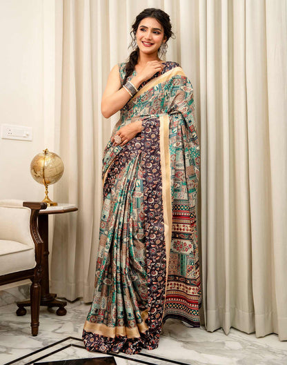 Multicoloured Silk Kalamkari Printed Saree