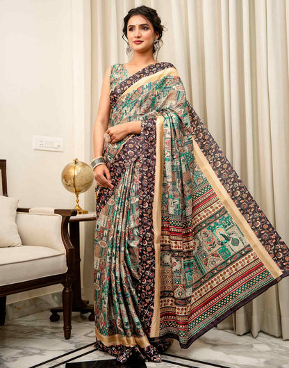 Multicoloured Silk Kalamkari Printed Saree