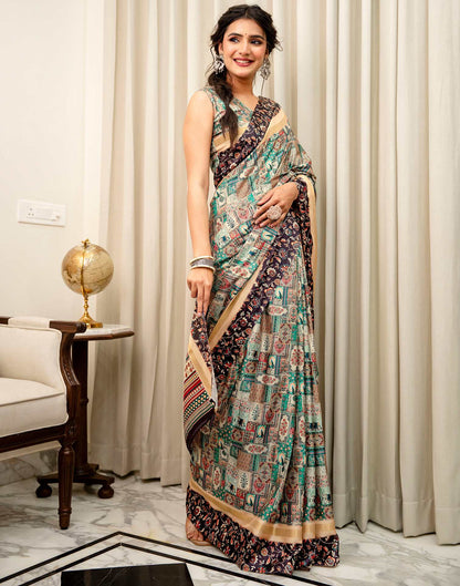 Multicoloured Silk Kalamkari Printed Saree