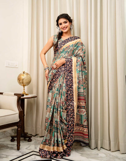 Multicoloured Silk Kalamkari Printed Saree