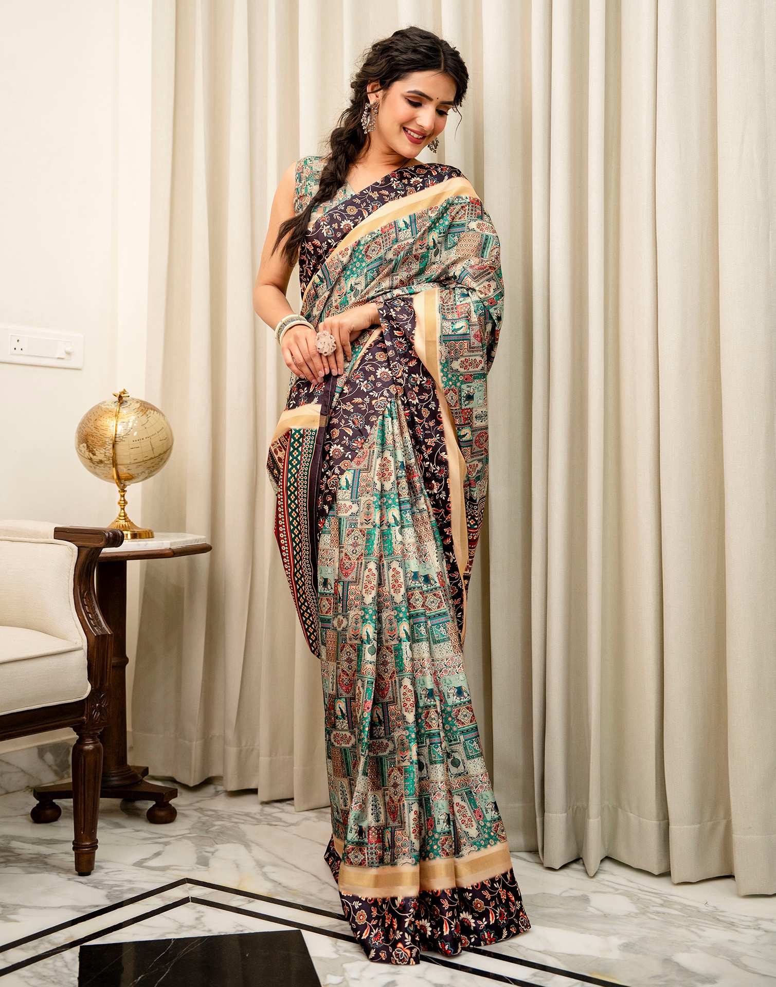Multicoloured Silk Kalamkari Printed Saree