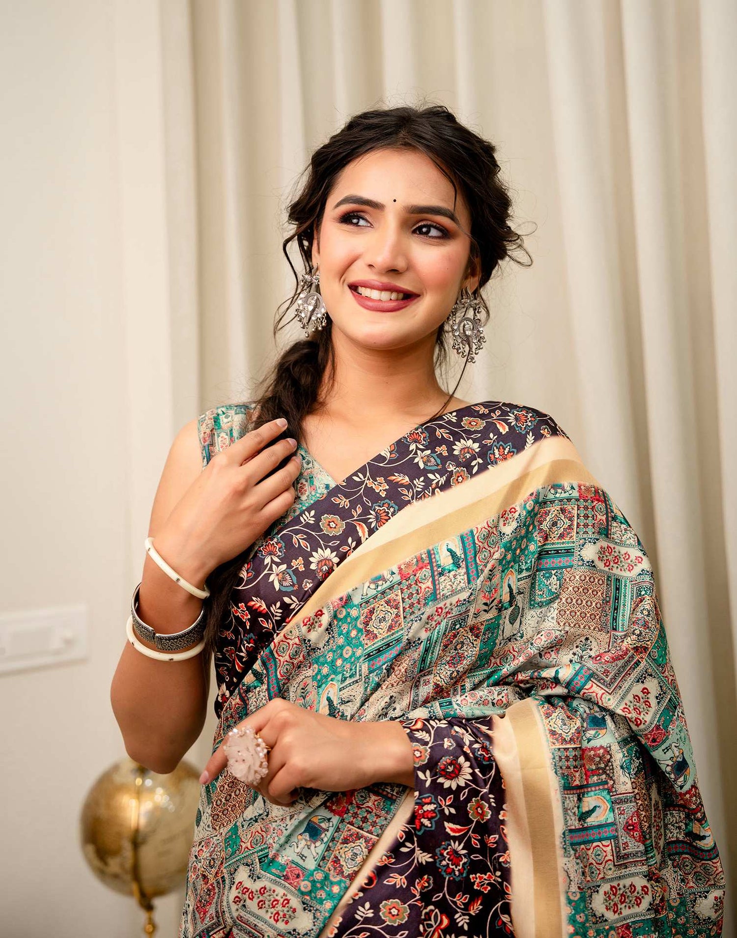 Multicoloured Silk Kalamkari Printed Saree