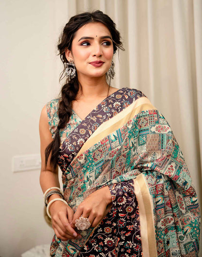 Multicoloured Silk Kalamkari Printed Saree