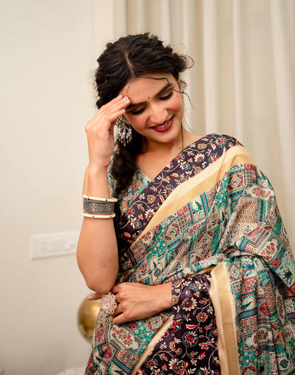 Multicoloured Silk Kalamkari Printed Saree