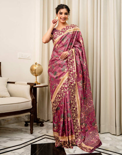 Rose Pink Silk Kalamkari Printed Saree