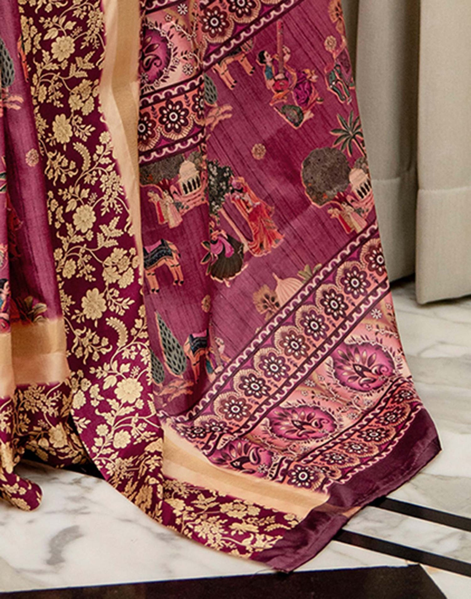Rose Pink Silk Kalamkari Printed Saree