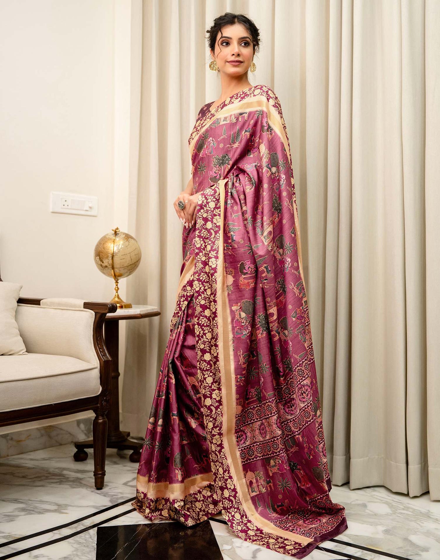 Rose Pink Silk Kalamkari Printed Saree