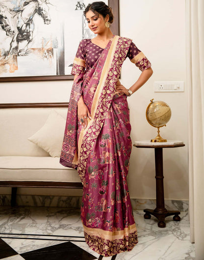 Rose Pink Silk Kalamkari Printed Saree