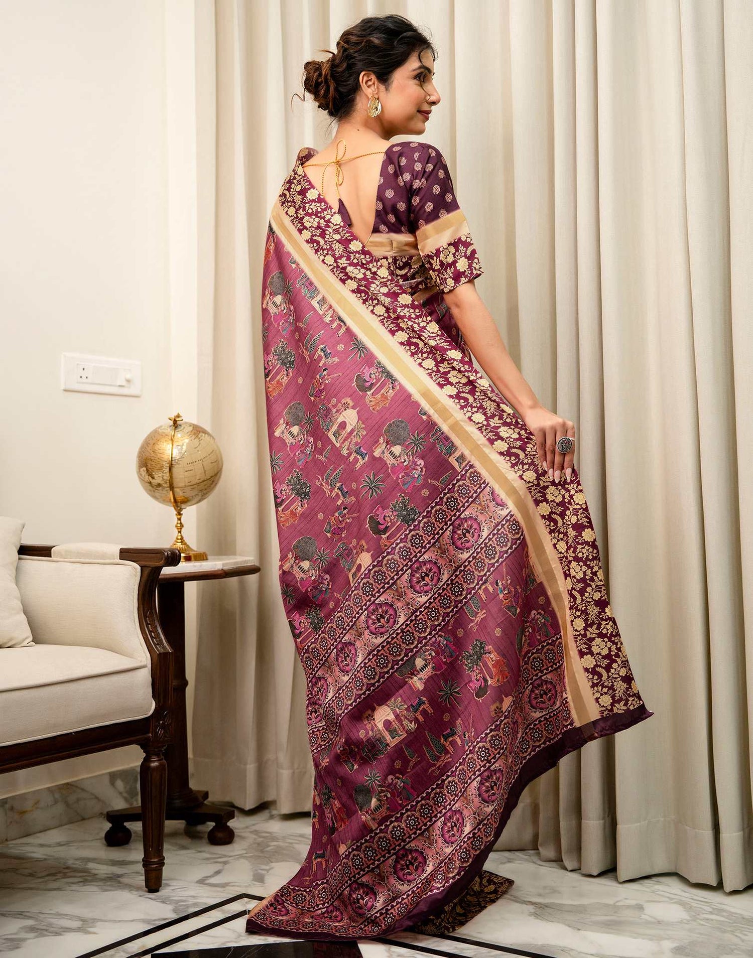 Rose Pink Silk Kalamkari Printed Saree
