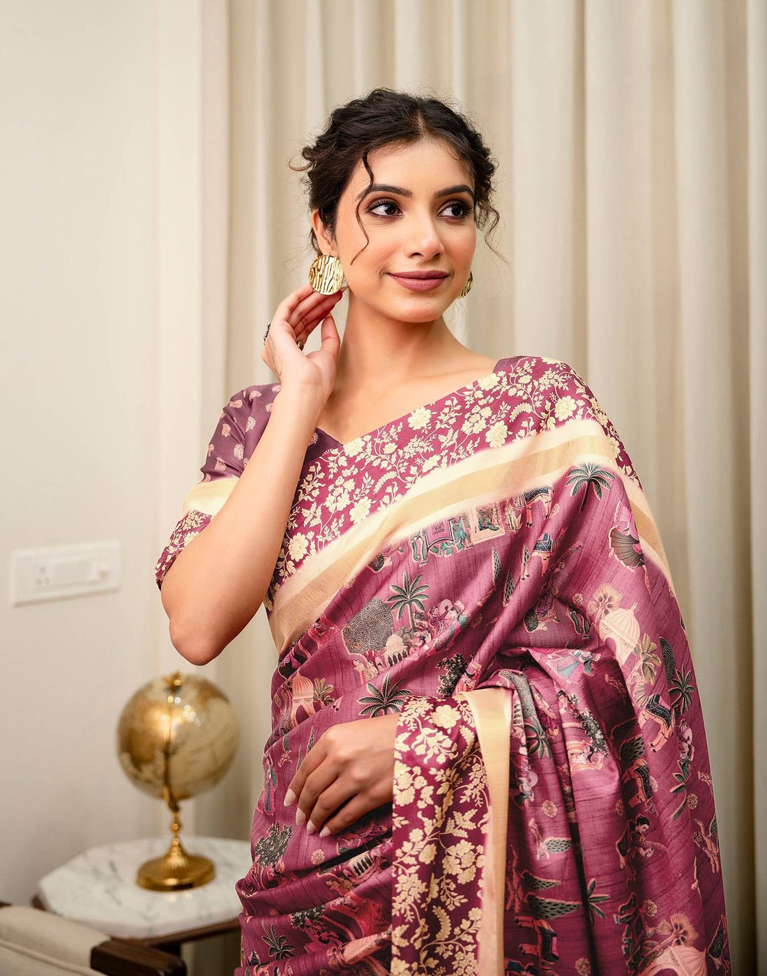 Rose Pink Silk Kalamkari Printed Saree