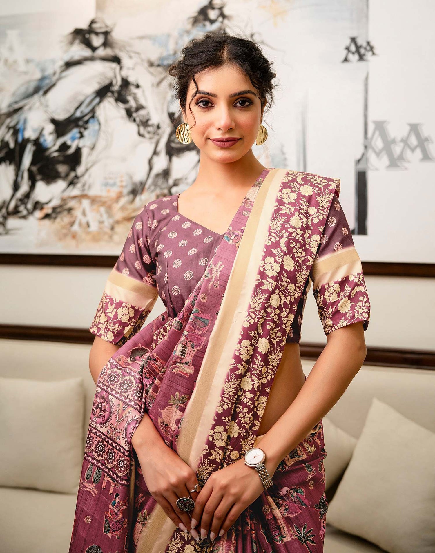 Rose Pink Silk Kalamkari Printed Saree