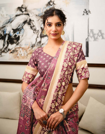 Rose Pink Silk Kalamkari Printed Saree