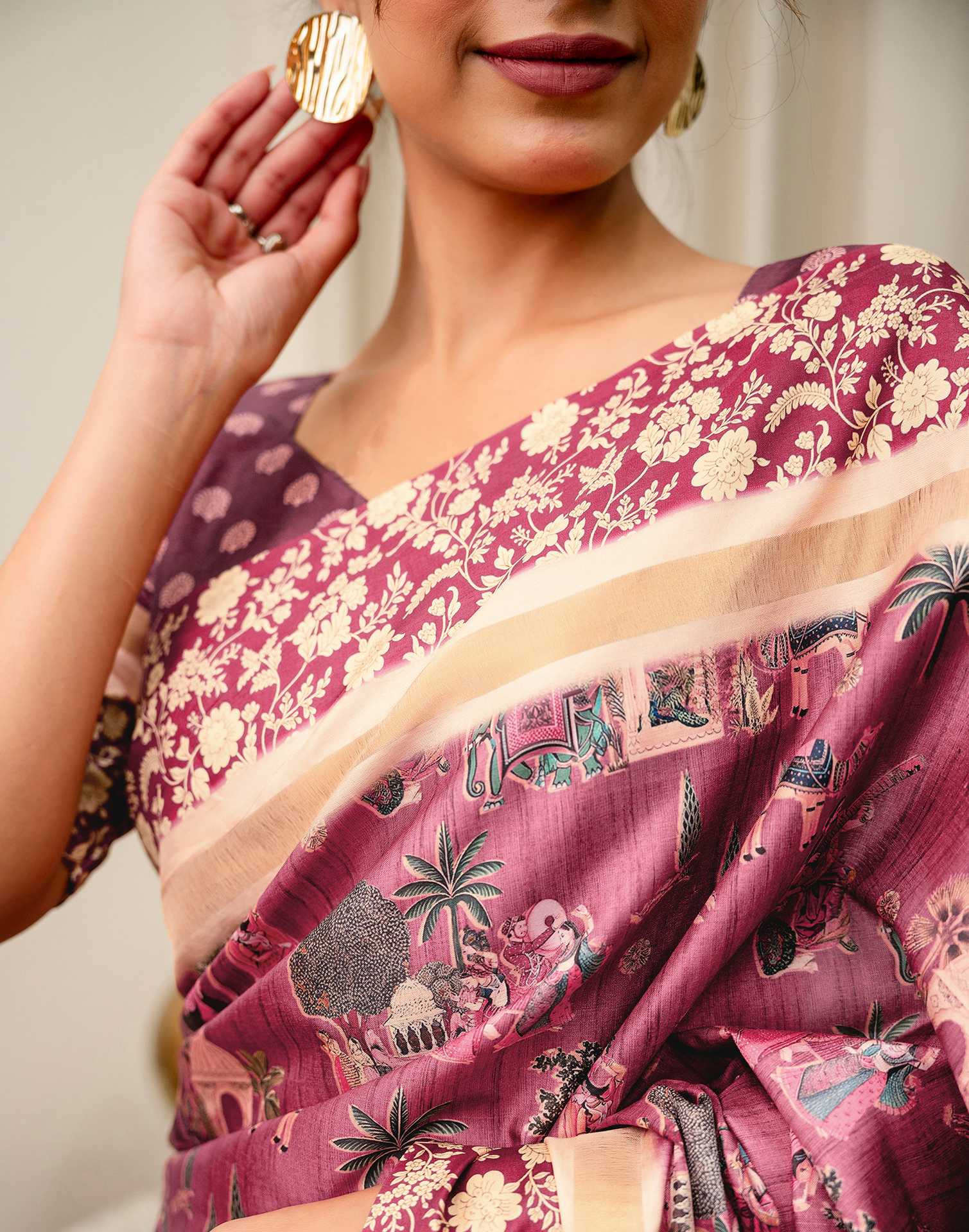Rose Pink Silk Kalamkari Printed Saree