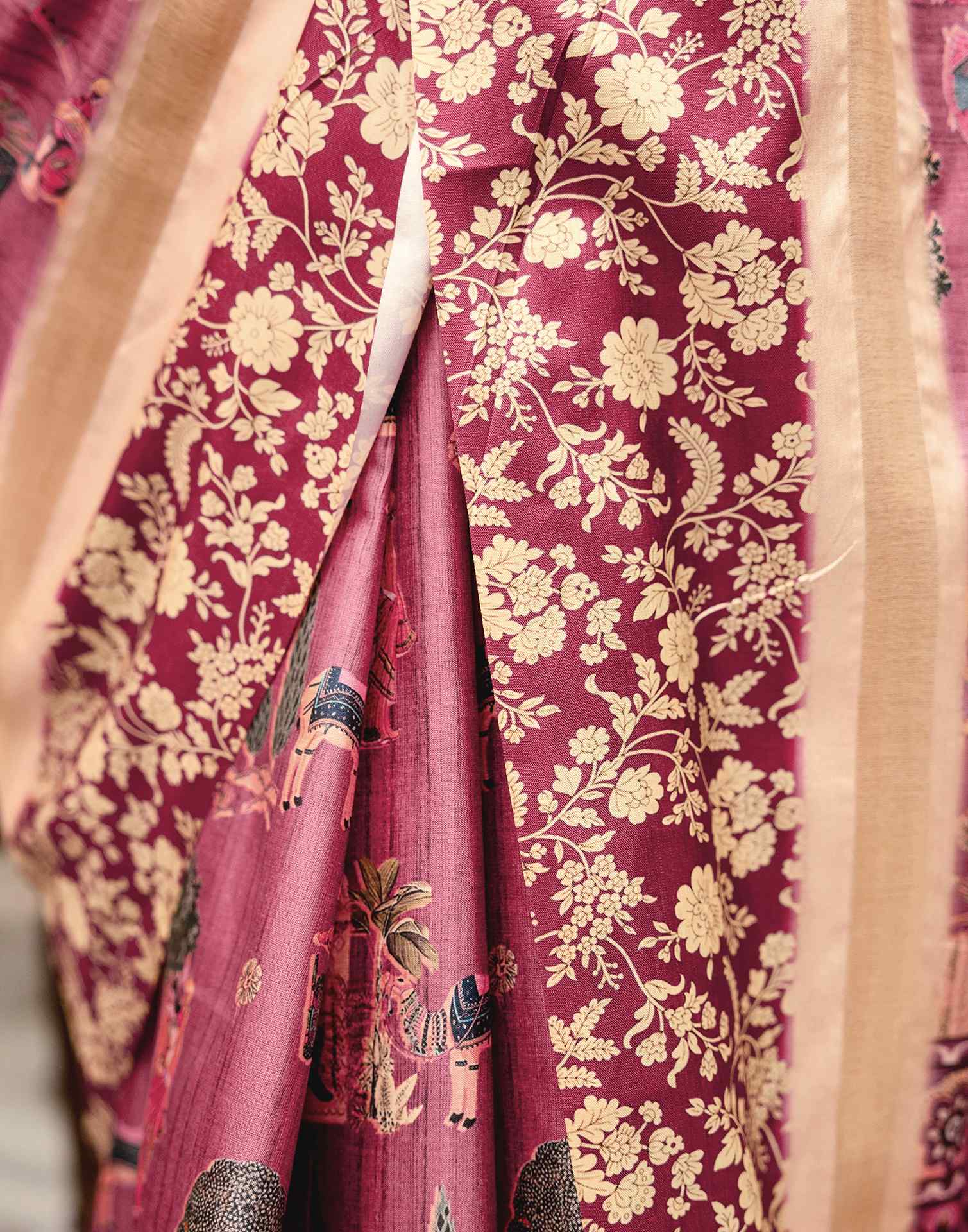 Rose Pink Silk Kalamkari Printed Saree