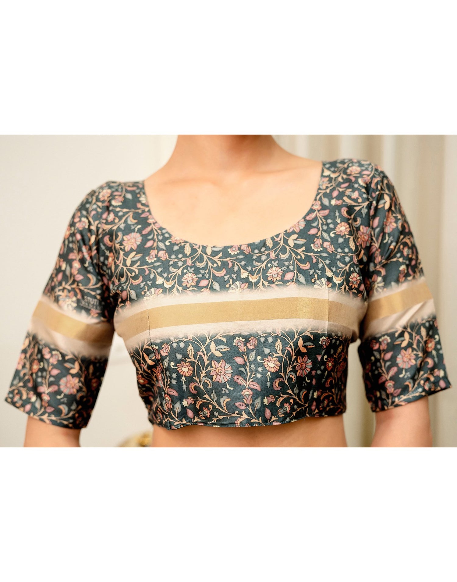 Dusty Rama Green Silk Kalamkari Printed Saree