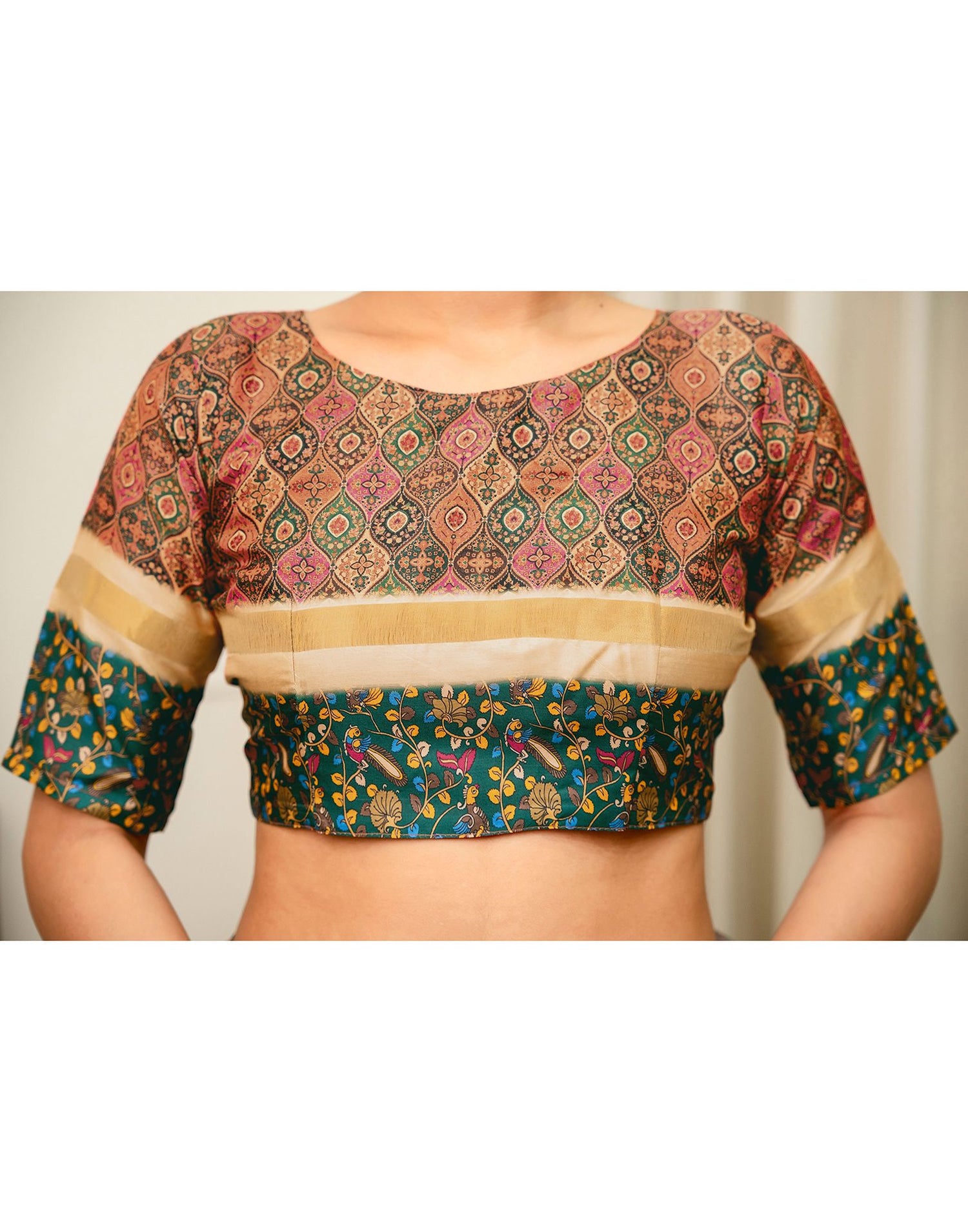 Coral Pink Silk Printed Saree