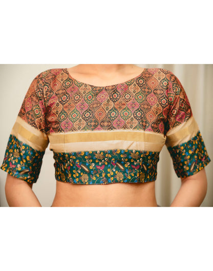 Coral Pink Silk Printed Saree