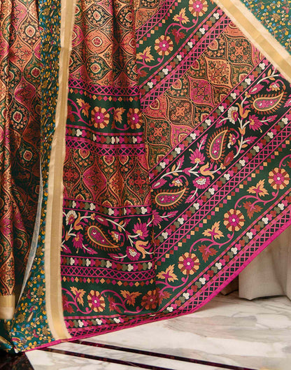 Coral Pink Silk Printed Saree