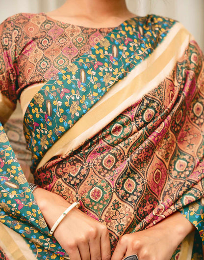 Coral Pink Silk Printed Saree