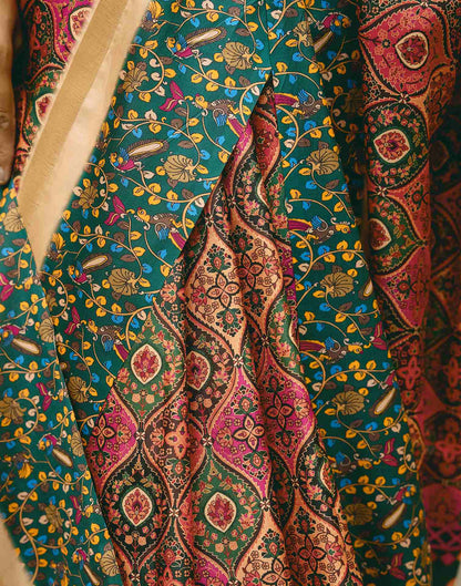 Coral Pink Silk Printed Saree