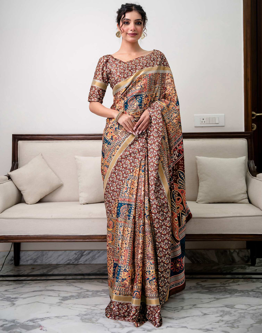 Multicoloured Silk Printed Saree