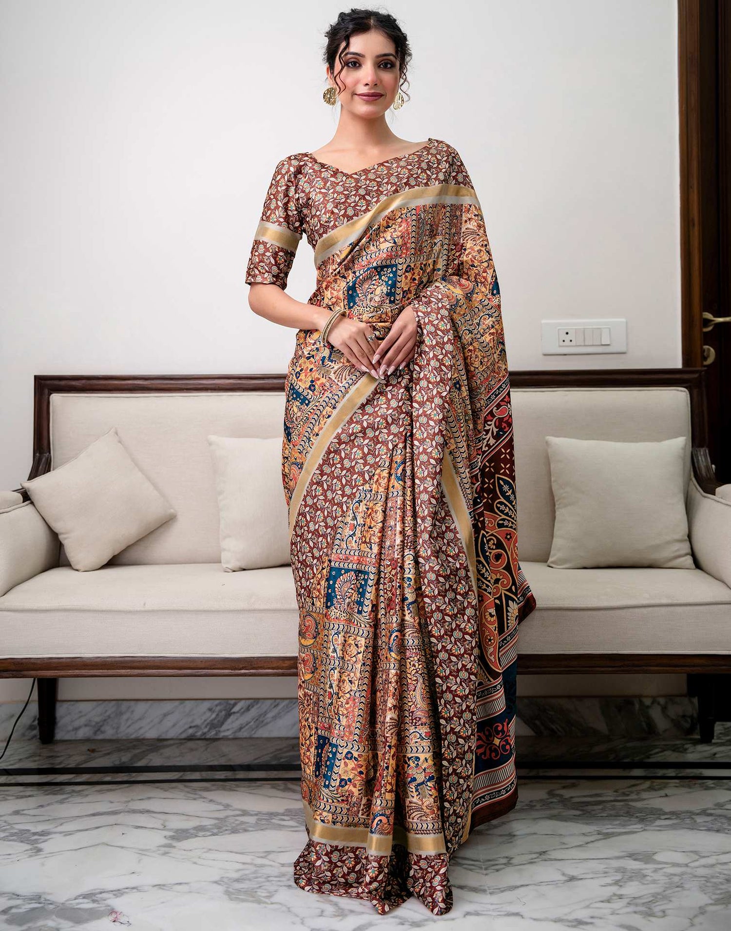 Multicoloured Silk Printed Saree