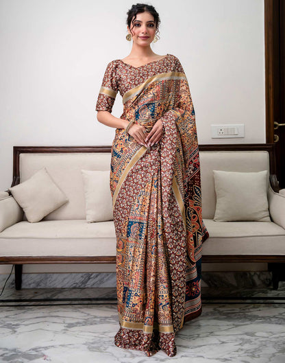 Multicoloured Silk Printed Saree