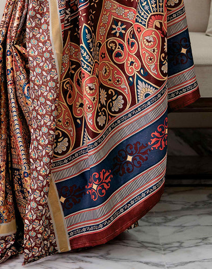 Multicoloured Silk Printed Saree