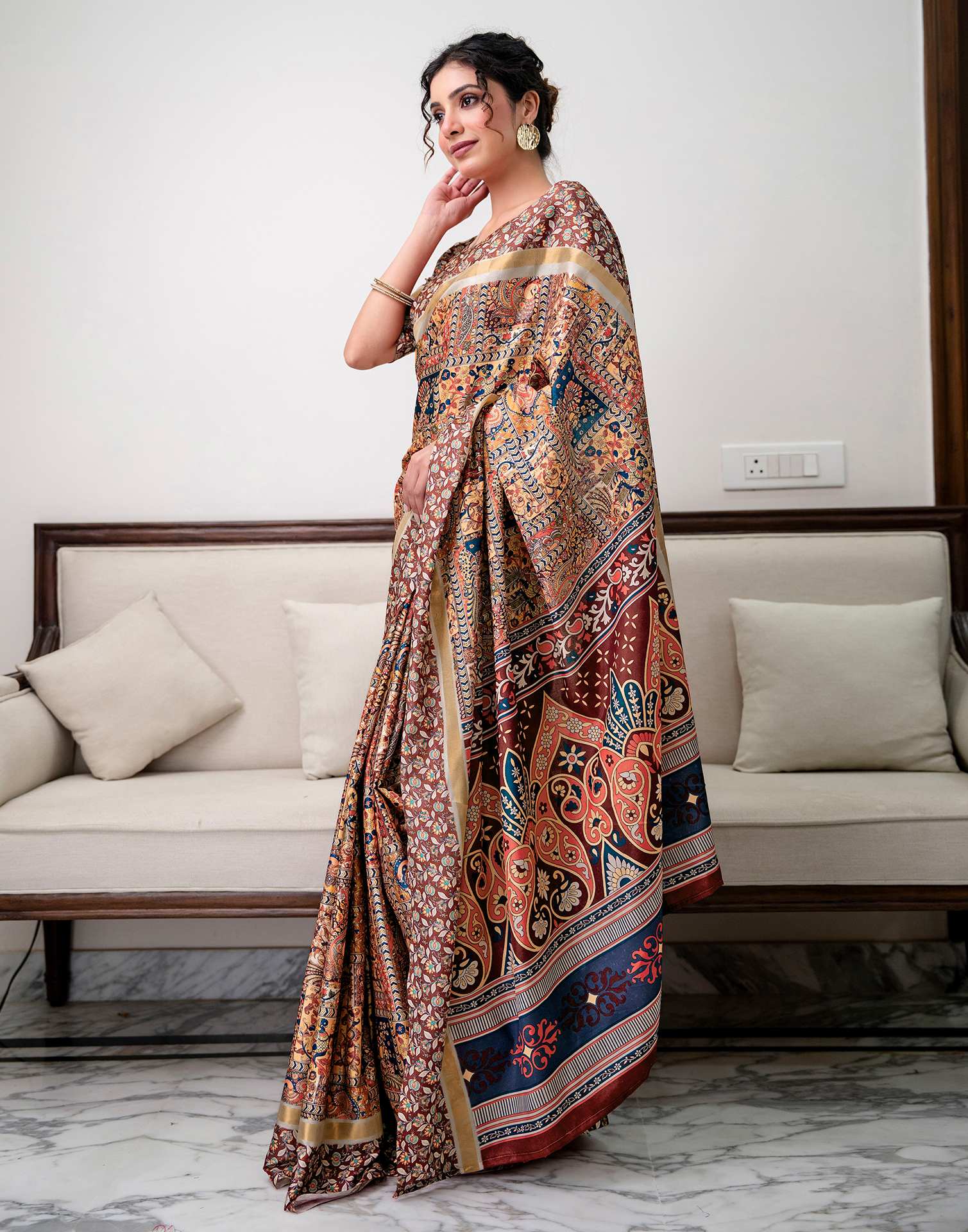 Multicoloured Silk Printed Saree