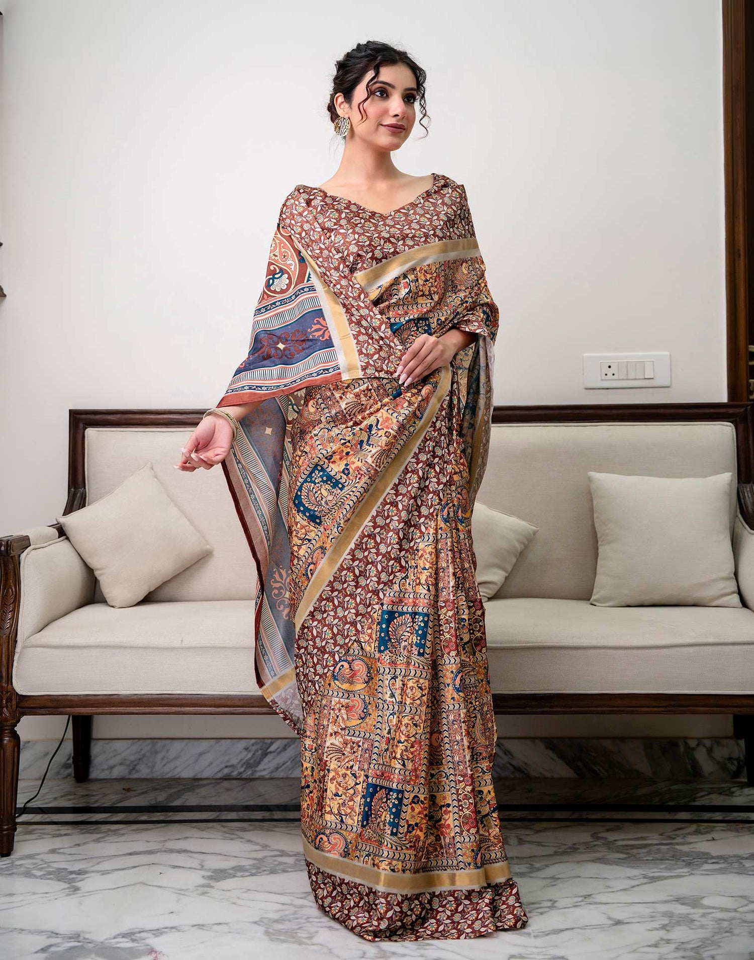 Multicoloured Silk Printed Saree