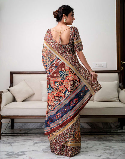 Multicoloured Silk Printed Saree