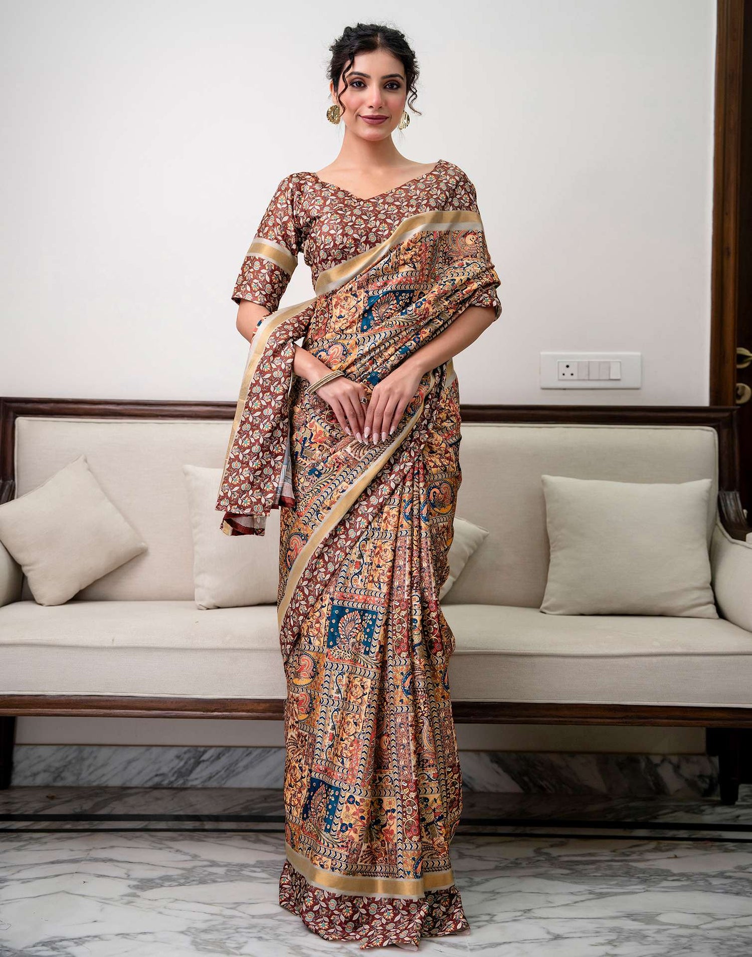 Multicoloured Silk Printed Saree