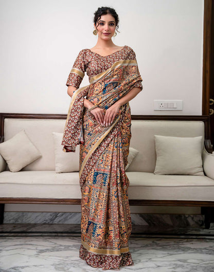 Multicoloured Silk Printed Saree