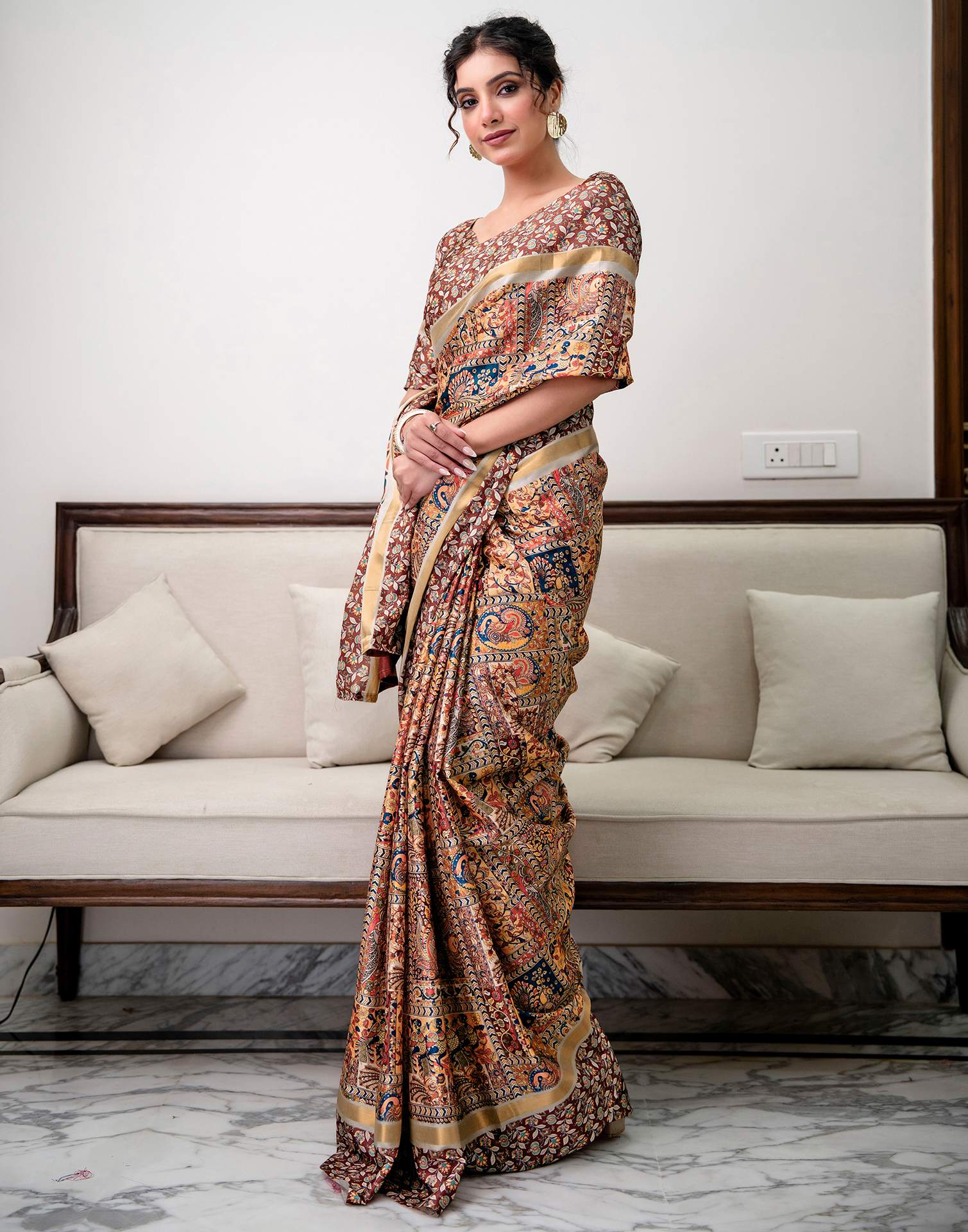 Multicoloured Silk Printed Saree